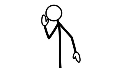 Attentive Stick Figure Man Listening Carefully with Hand to Ear on an Isolated White Background