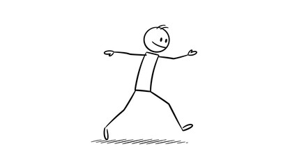 Energetic Stick Figure Man Running Forward with Determination on an Isolated White Background