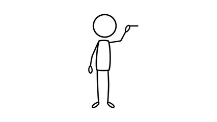 Stick Figure Pointing with One Arm, Giving Directions or Indicating Something, on an Isolated White Background
