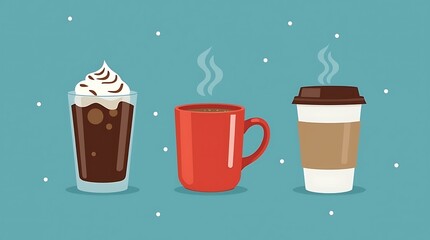 Coffee drinks variety glass mug illustration