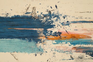 Abstract textured paint streaks and splashes in blues, oranges, and pinks