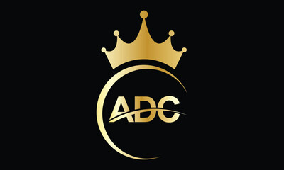 abstract creative golden ADC crown letter logo.