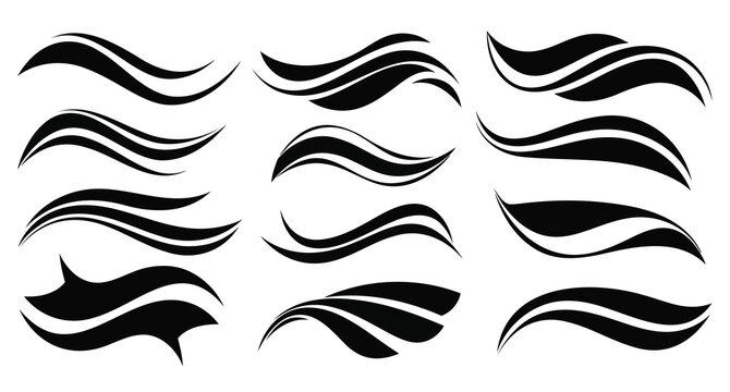 Collection of abstract black swoosh designs arranged in a grid pattern