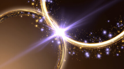 Fototapeta premium Glowing ring light abstract energy golden swirl bright starburst cosmic sparkle festive glow magic background fantasy art glowing ring light
