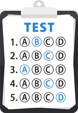 A test clipboard with multiple choice questions on a