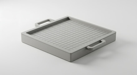 Gray Square Food Storage Container with Grid Lid on White Background