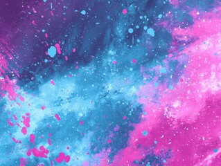 Vibrant abstract splashes of pink and blue paint creating a cosmic, energetic feel