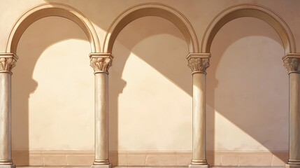 Naklejka premium 柱とアーチが連なるクラシック建築の光と影
