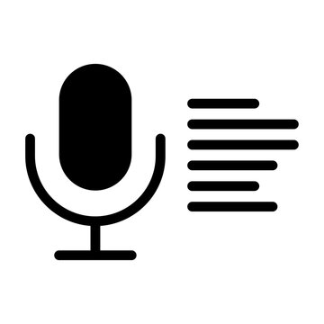 Glyph style icon of voice transcript representing conversion of spoken audio into written text using AI.