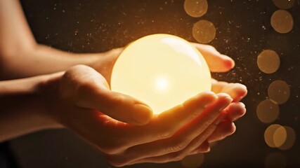 Hands holding glowing light symbolizing hope warmth and positive energy
