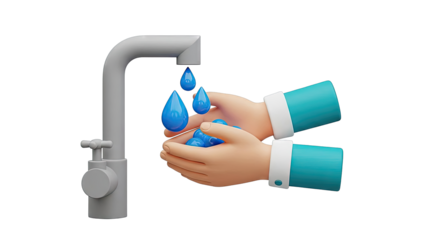 3D Illustration of Hands Washing Under a Faucet