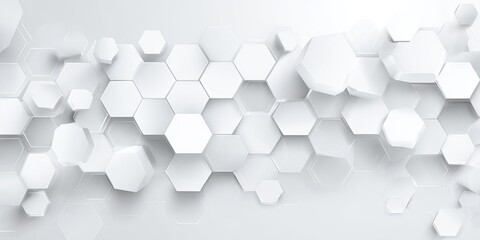 Abstract white hexagonal shapes cascade and overlap in a light, airy composition