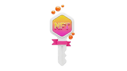 3D NFT Key Icon with Orange Bubbles