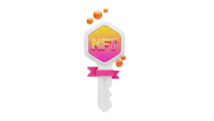 3D NFT Key Icon with Orange Bubbles