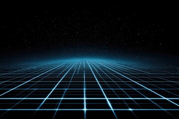 Glowing grid receding into a starry, dark void