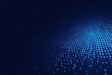 Abstract dark blue background with a luminous digital wave of glowing particles