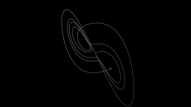 Abstract visualization of a complex dynamic system's chaotic attractor on a dark background