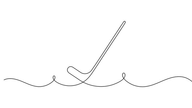 Hockey stick icon continuous one line drawing on white background minimalist single art sports equipment symbol 4k animation video