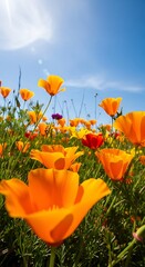 Obraz premium California Poppies in Full Bloom Under a Sunny Sky.