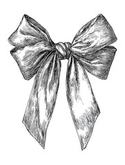 Classic hand drawn sketch of a wide ribbon bow for festive greeting card design