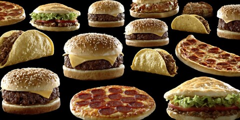 Delicious assortment of fast food items