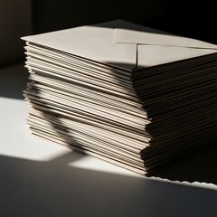 Naklejka premium Stack of beige envelopes casting shadows with minimalist composition