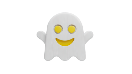 3D White Ghost with Yellow Eyes and Smile