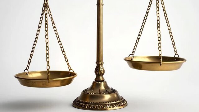 Golden balance scale with two hanging pans, symbolizing fairness and equilibrium.