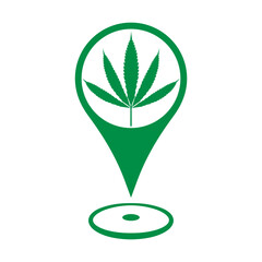 Cannabis leaf on a location marker, Cannabis store map marker icon for Cannabis and Marijuana sellers