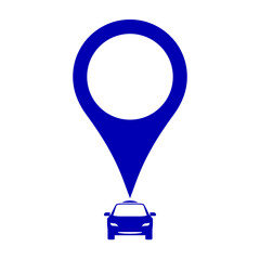 Location map marker on a car, icon design for a car stores, car rentals