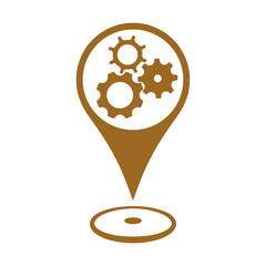 Mechanic shop map location marker for Auto repair shop, Garage, Service and Maintenance businesses. Cogwheels on a location marker