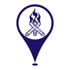 Camping location icon for a Camping area, Bonfire on location map marker icon, 