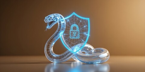 Cyber security protection concept with snake and shield