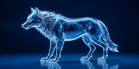 Fototapeta premium Stunning transparent wolf sculpture with glowing blue light