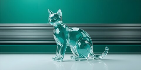 Stunning glass cat sculpture on modern teal background