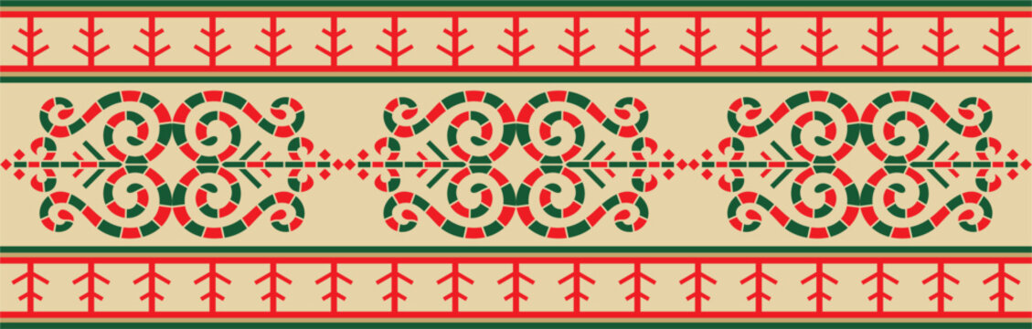 Vector colored seamless Yakut ornament. Endless border, frame of the northern peoples of the Far East.