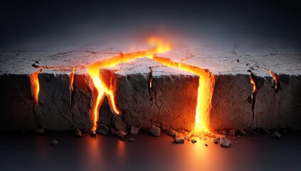 Molten lava flowing through cracked earth, dramatic scene