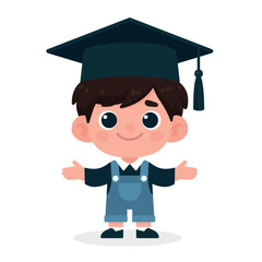 Cute Child Graduation Illustration Wearing Cap and Overalls Celebrating Education and Achievement