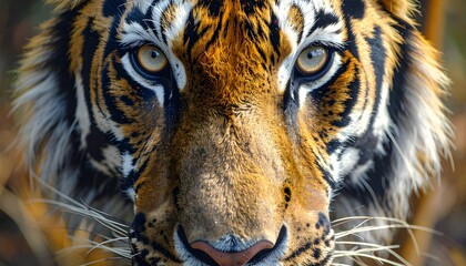 Intense close-up portrait of a majestic tiger staring at camera