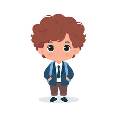 Cute Cartoon Boy Student With Backpack In School Uniform Illustration