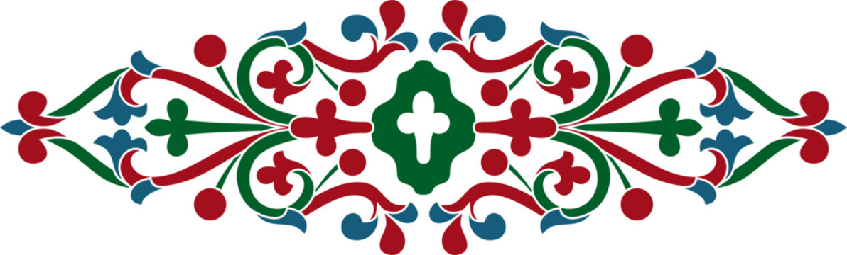Vector colored gothic ornament. Medieval European drawing. Classic pattern of the Germans, Angles, Saxons, Franks.