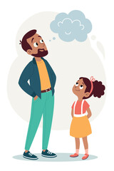 Father And Daughter Look Up At A Cloud Thought Bubble In A Gentle Family Moment