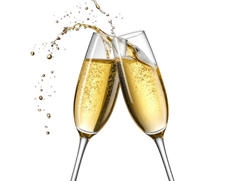 glasses of champagne watercolor illustration isolated on white or transparent background - Powered by Adobe