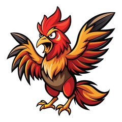 Fototapeta premium Animated Rooster Mascot: A vibrant illustration of a rooster mascot, exuding confidence, energy, and a bold presence. It's a striking depiction of strength and vitality.