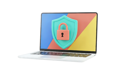Laptop with Security Shield and Lock Icon