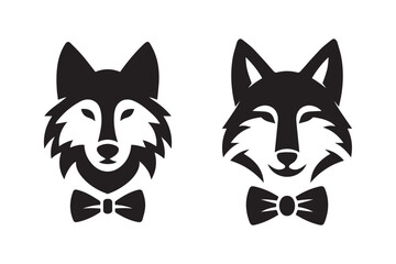 Stylized Wolf Portraits in Bow Ties for Elegant, Playful Brand, Logo, and Mascot Design