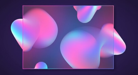 Abstract Fluid Art: An abstract composition, featuring smooth, flowing forms in vibrant neon colors framed within a minimalist rectangle, creates a sense of dynamic visual interest.
