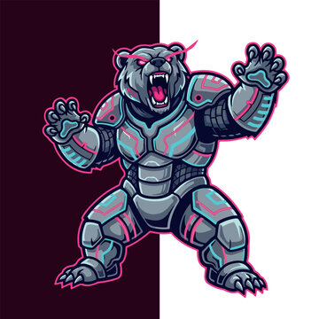 Cyberpunk Bear Esport Mascot Logo Vector