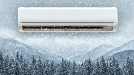 Air conditioner with winter background and concept of cold air