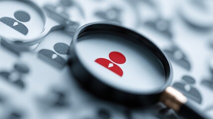 HRM or Human Resource Management, Magnifier glass focus to manager icon which is among staff icons for human development recruitment leadership and customer target. resume, interview. generate by AI